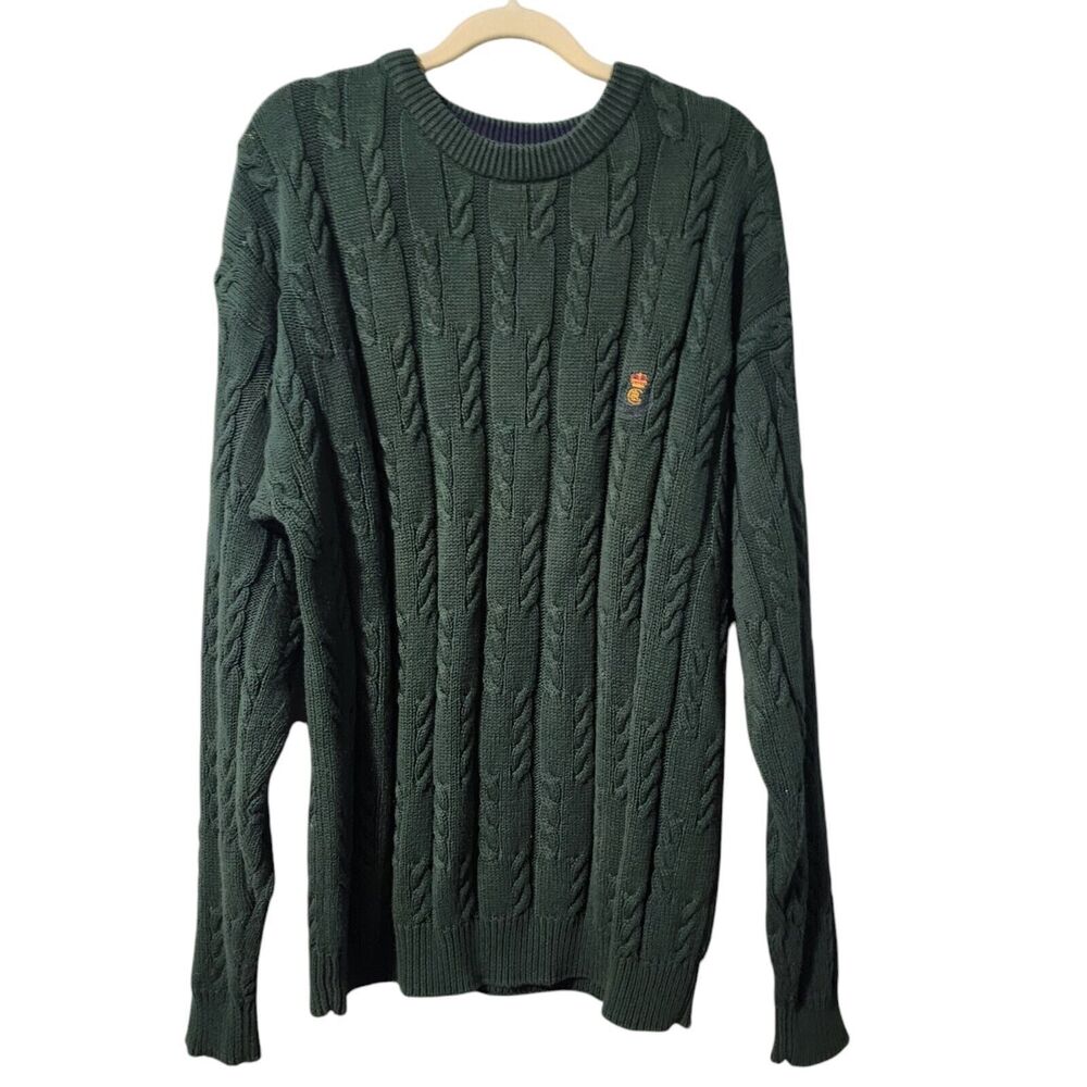 VTG Chaps Ralph Lauren Sweater Mens Size Medium Green Cable-Knit Pullover Preppy